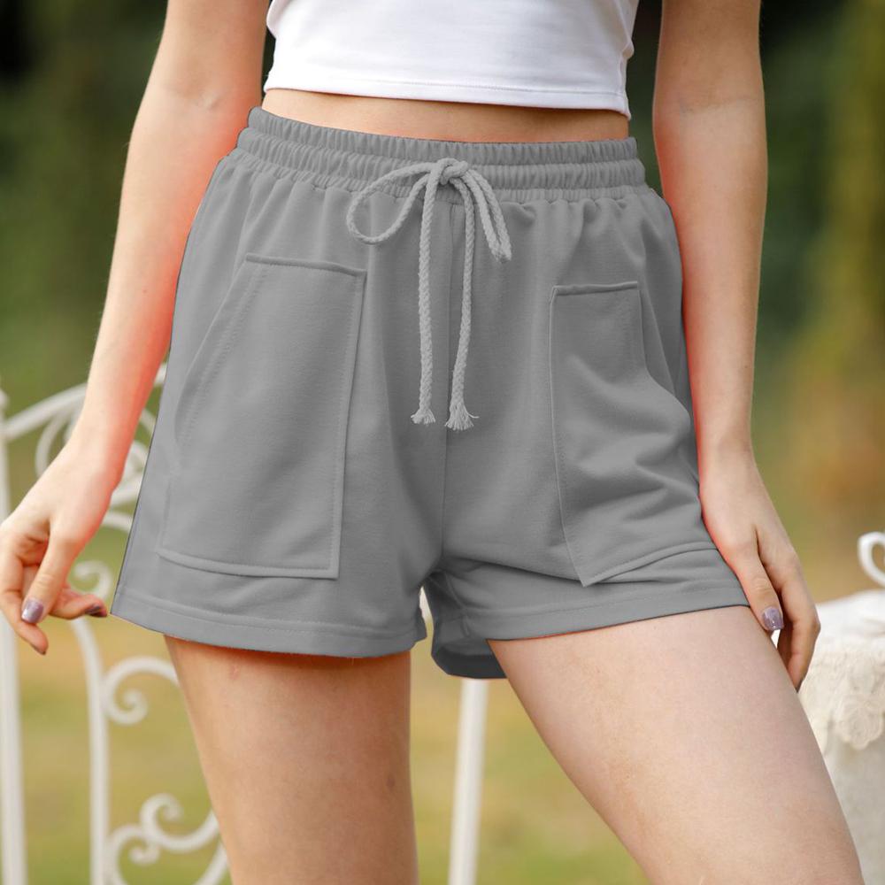  Ahualy Womens Casual Shorts Comfy Elastic Waist Drawstring  Pocket Shorts Pants A0184 Khaki#Small : Clothing, Shoes & Jewelry